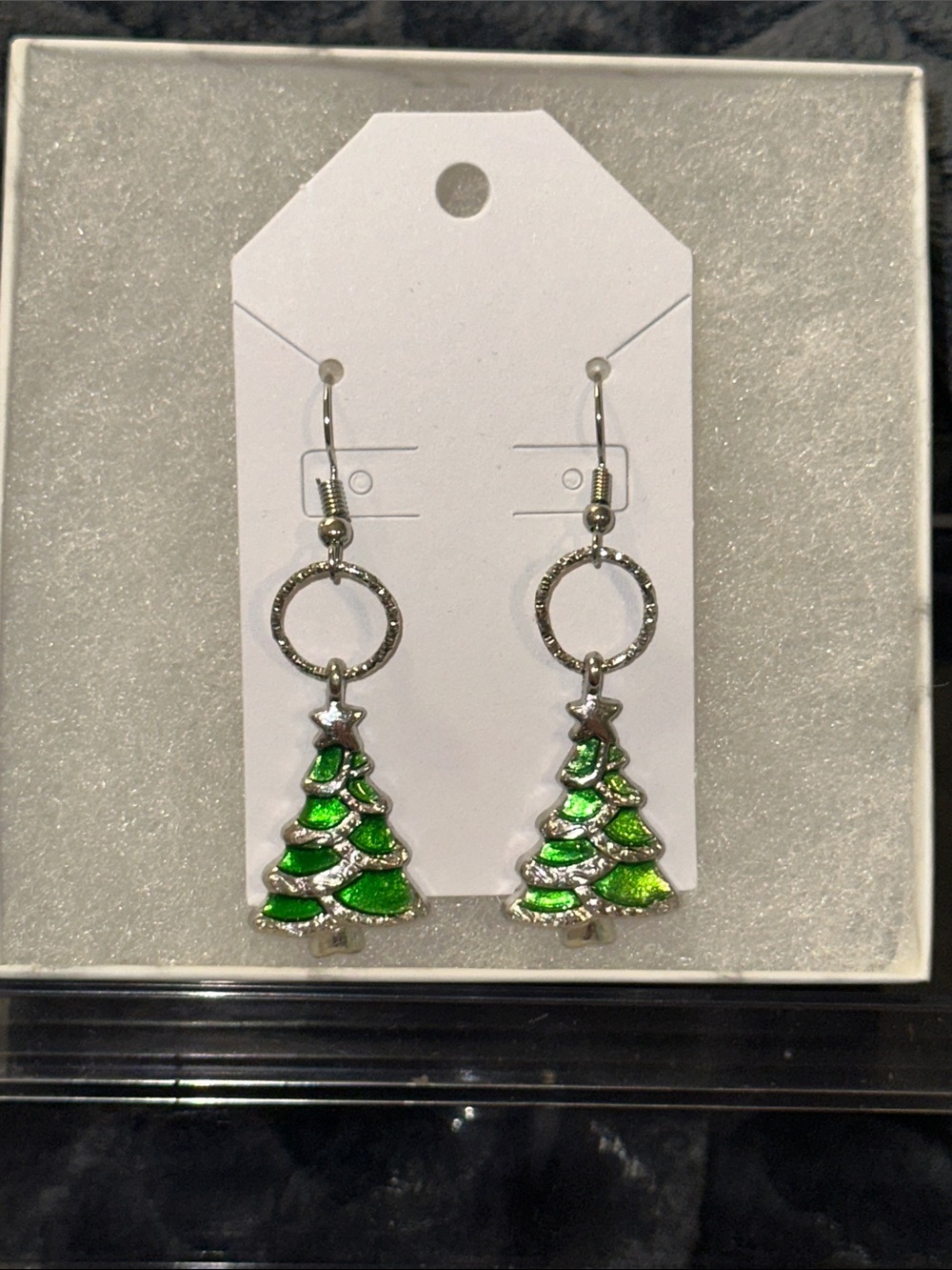 Handmade Green Christmas Tree Drop Earrings - Festive Women Jewelry